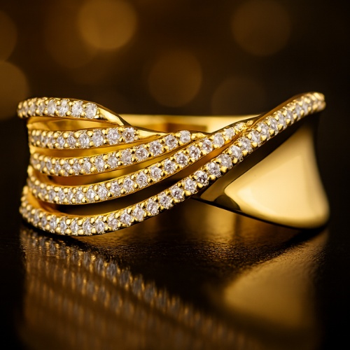 The Aurora Wave Ring — Champagne Lustre Five-Band Pavé Edition