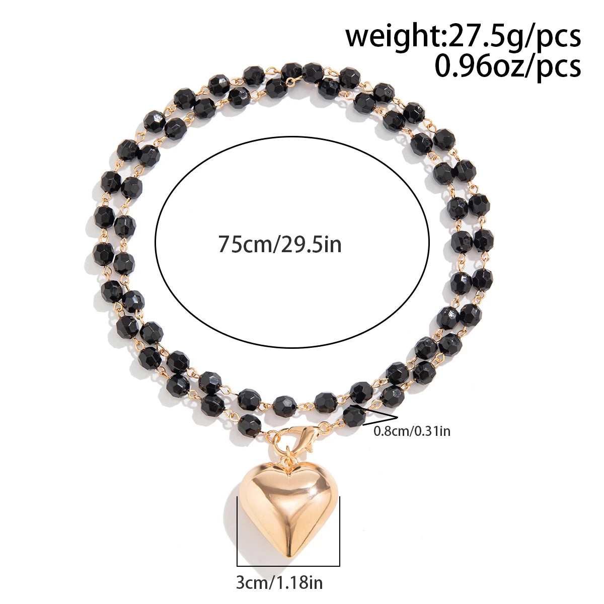 The Obsidian-Tone Double Layer Necklace — Sculpted Heart Edition