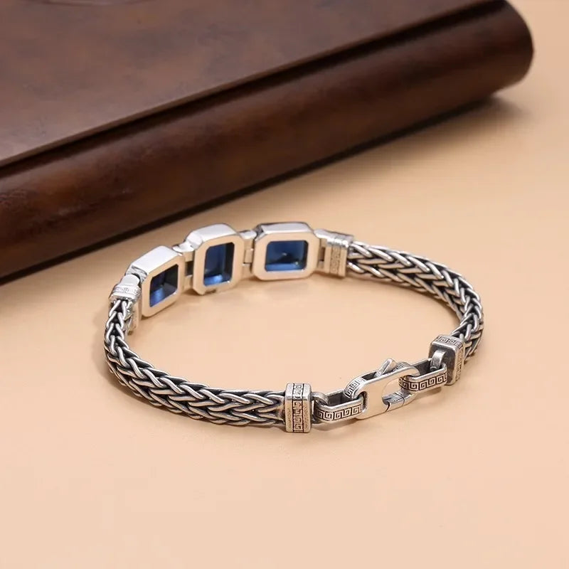 The Heritage Woven Bracelet — Artisan Chrome & Azure Crystals