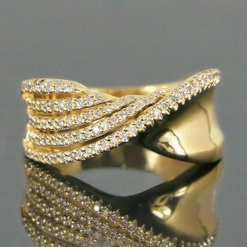 The Aurora Wave Ring — Champagne Lustre Five-Band Pavé Edition
