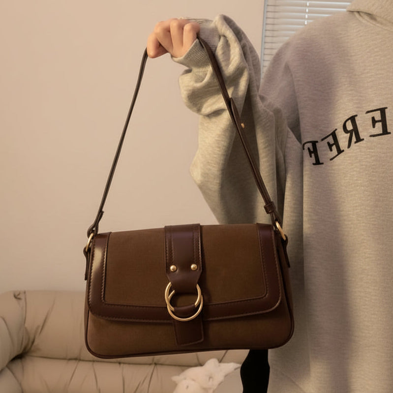 The Vintage Suede Shoulder Bag — Aesthetic Satchel