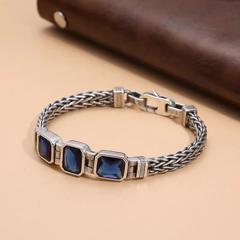 The Heritage Woven Bracelet — Artisan Chrome & Azure Crystals