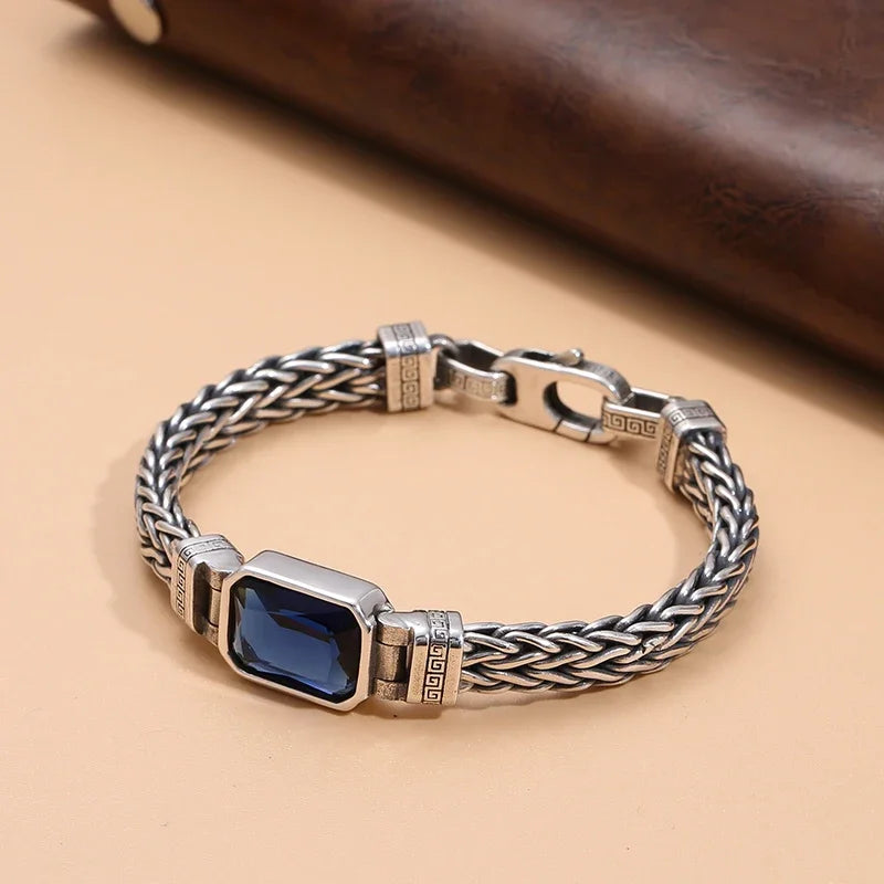 The Heritage Woven Bracelet — Artisan Chrome & Azure Crystals