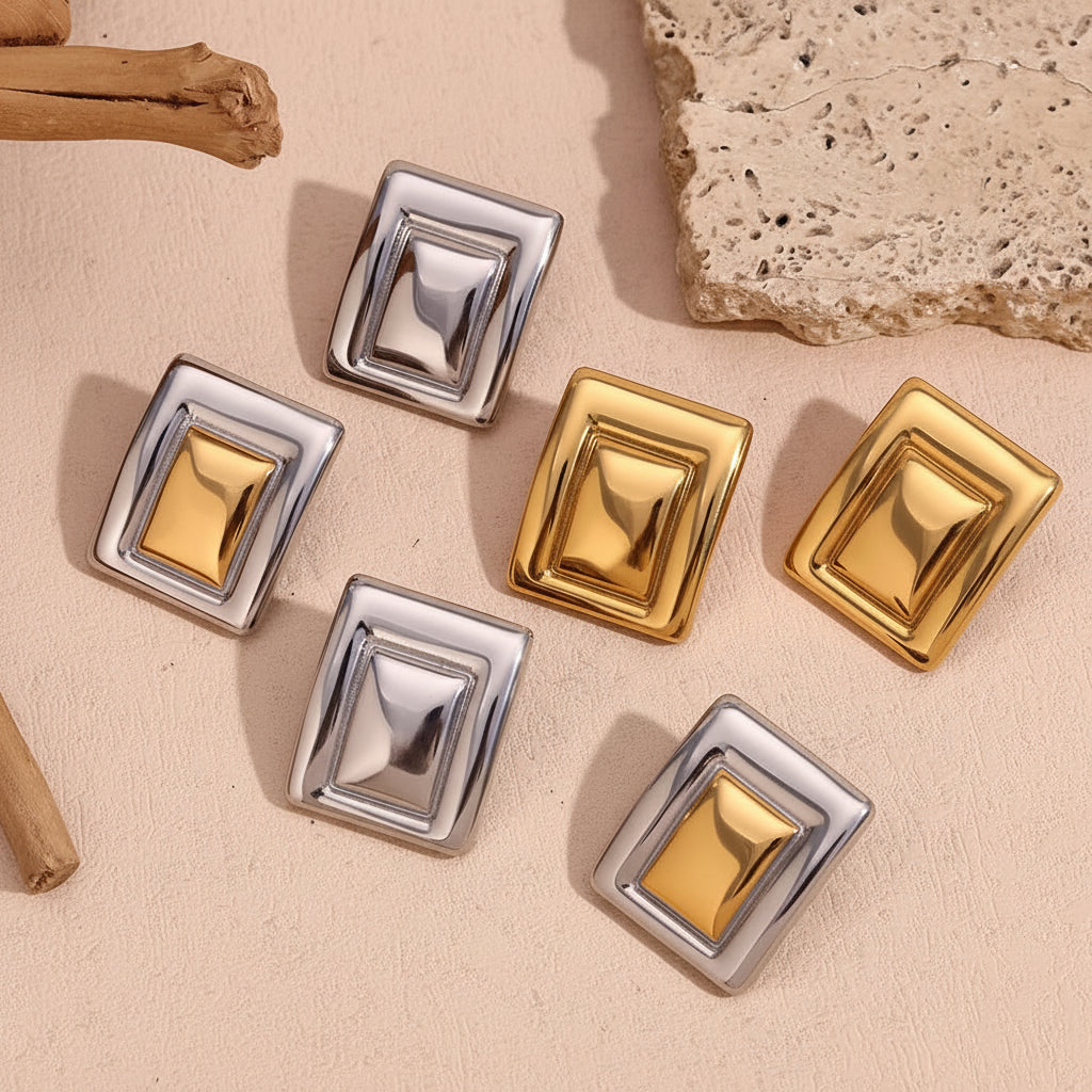 The Elysian Rectangular Studs — Artisan Metallic Edition