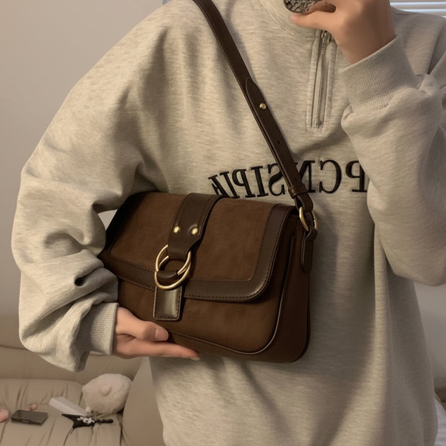 The Vintage Suede Shoulder Bag — Aesthetic Satchel