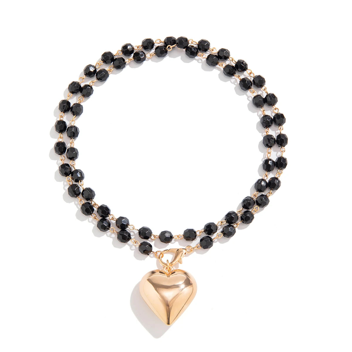 The Obsidian-Tone Double Layer Necklace — Sculpted Heart Edition