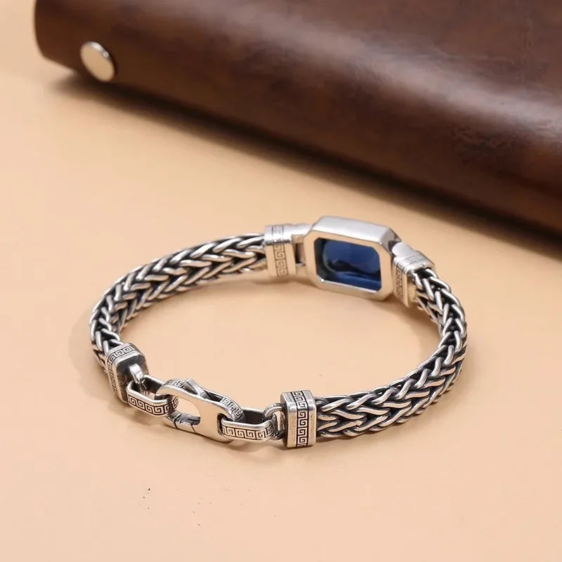 The Heritage Woven Bracelet — Artisan Chrome & Azure Crystals