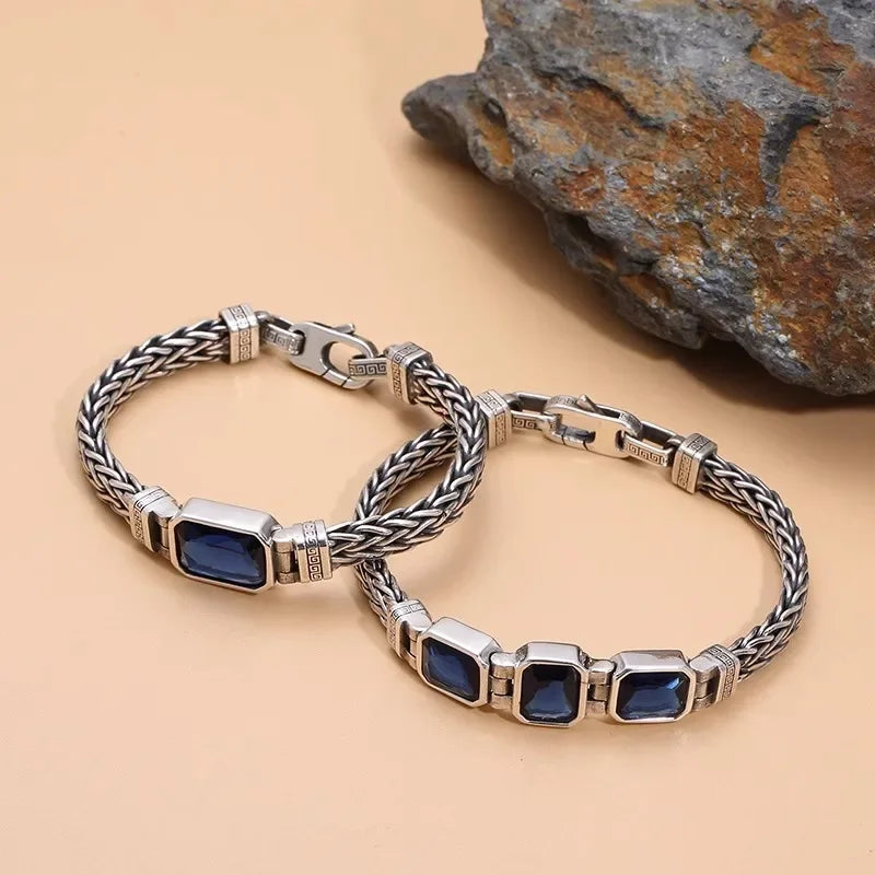 The Heritage Woven Bracelet — Artisan Chrome & Azure Crystals
