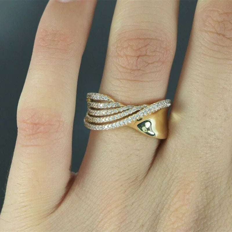 The Aurora Wave Ring — Champagne Lustre Five-Band Pavé Edition