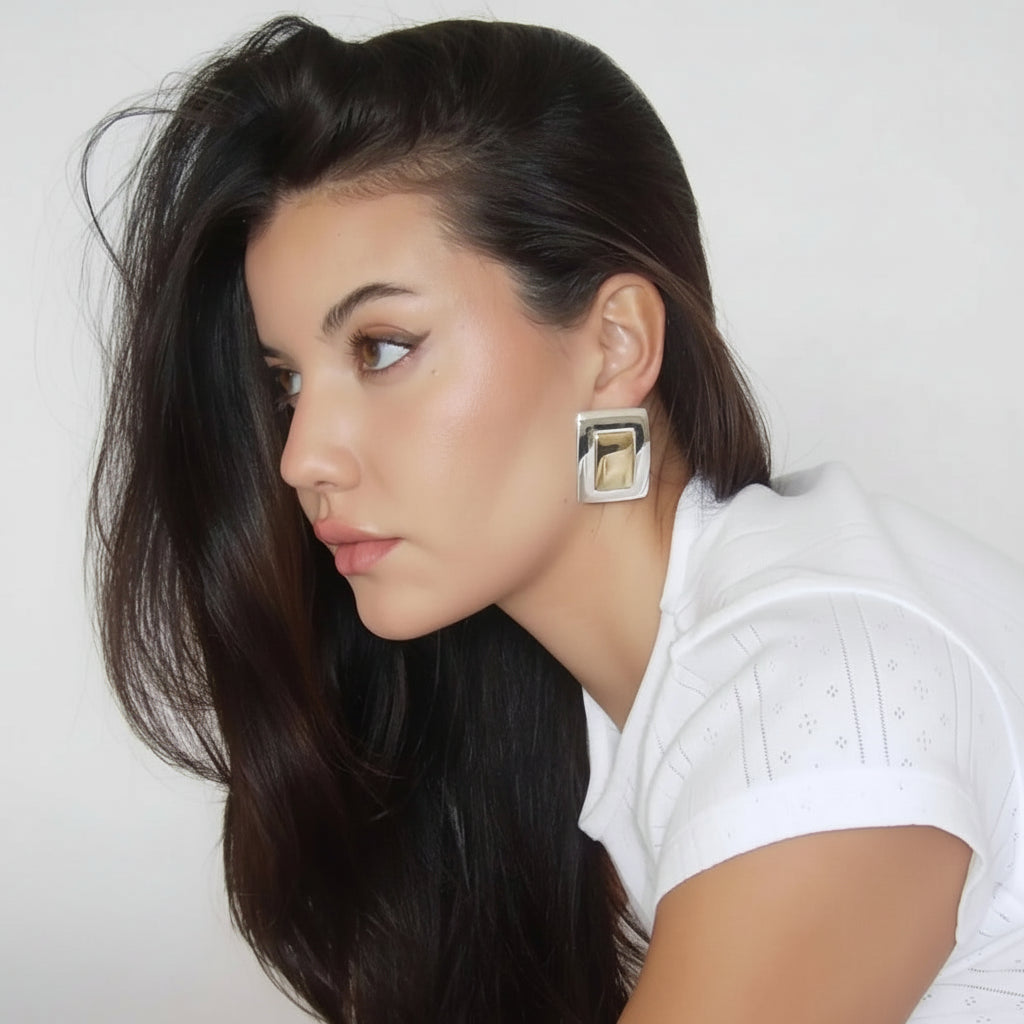The Elysian Rectangular Studs — Artisan Metallic Edition