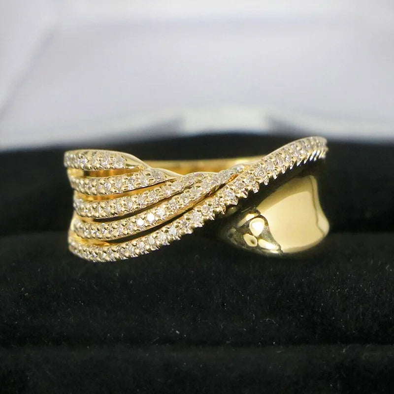 The Aurora Wave Ring — Champagne Lustre Five-Band Pavé Edition