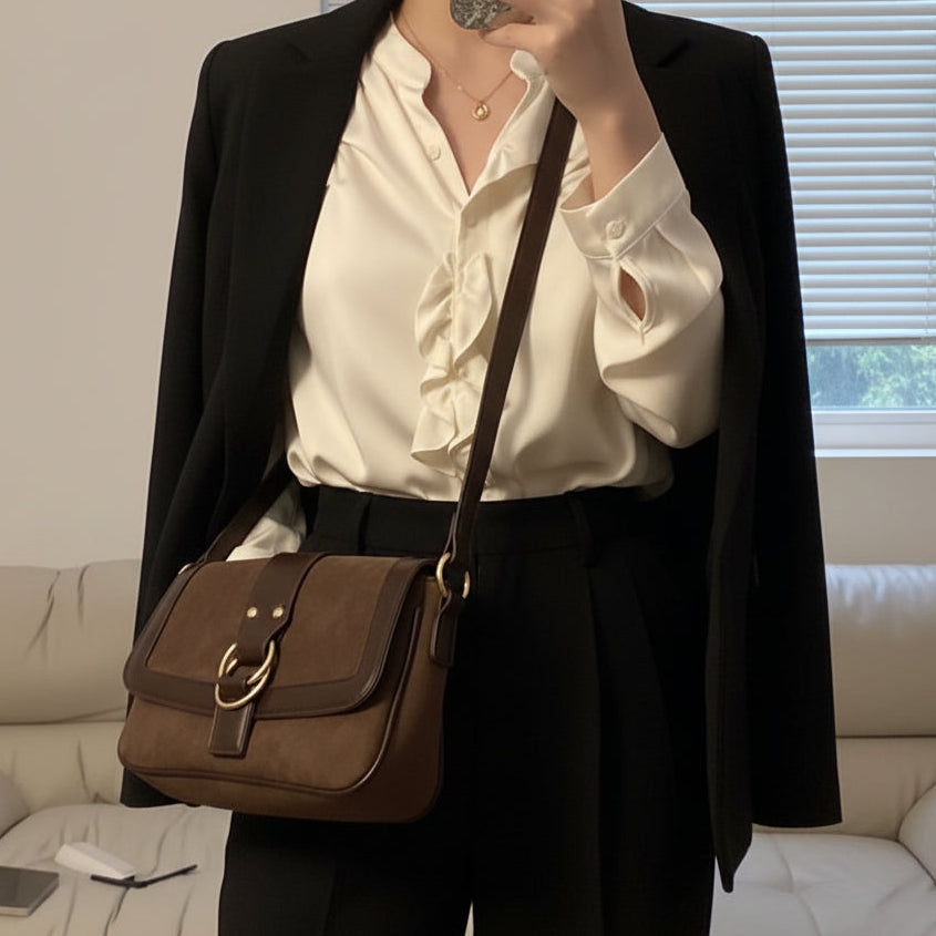 The Vintage Suede Shoulder Bag — Aesthetic Satchel
