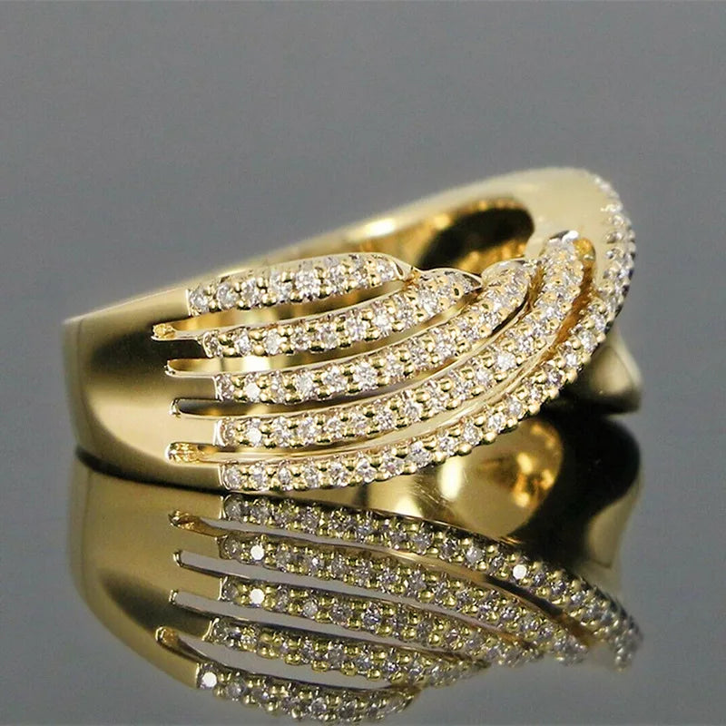 The Aurora Wave Ring — Champagne Lustre Five-Band Pavé Edition