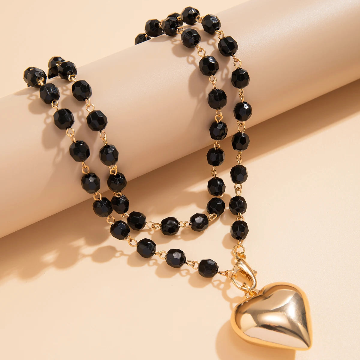 The Obsidian-Tone Double Layer Necklace — Sculpted Heart Edition