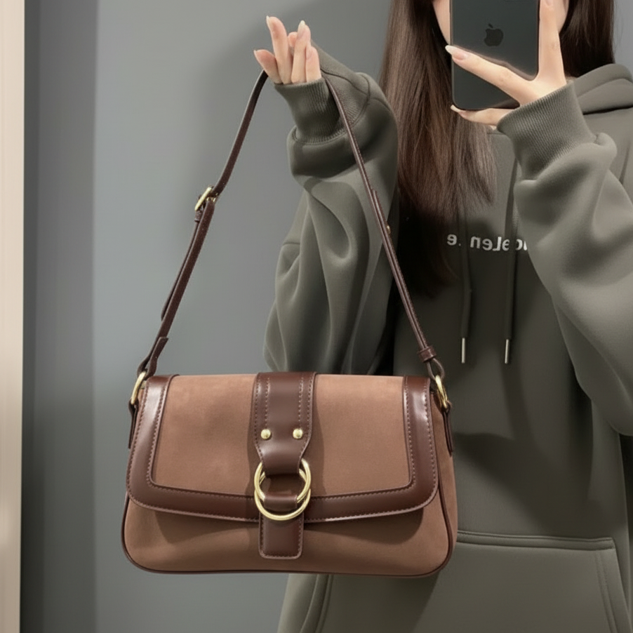 The Vintage Suede Shoulder Bag — Aesthetic Satchel